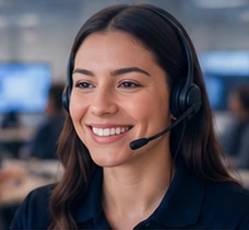 Illustrative call-center agent wearing a headset